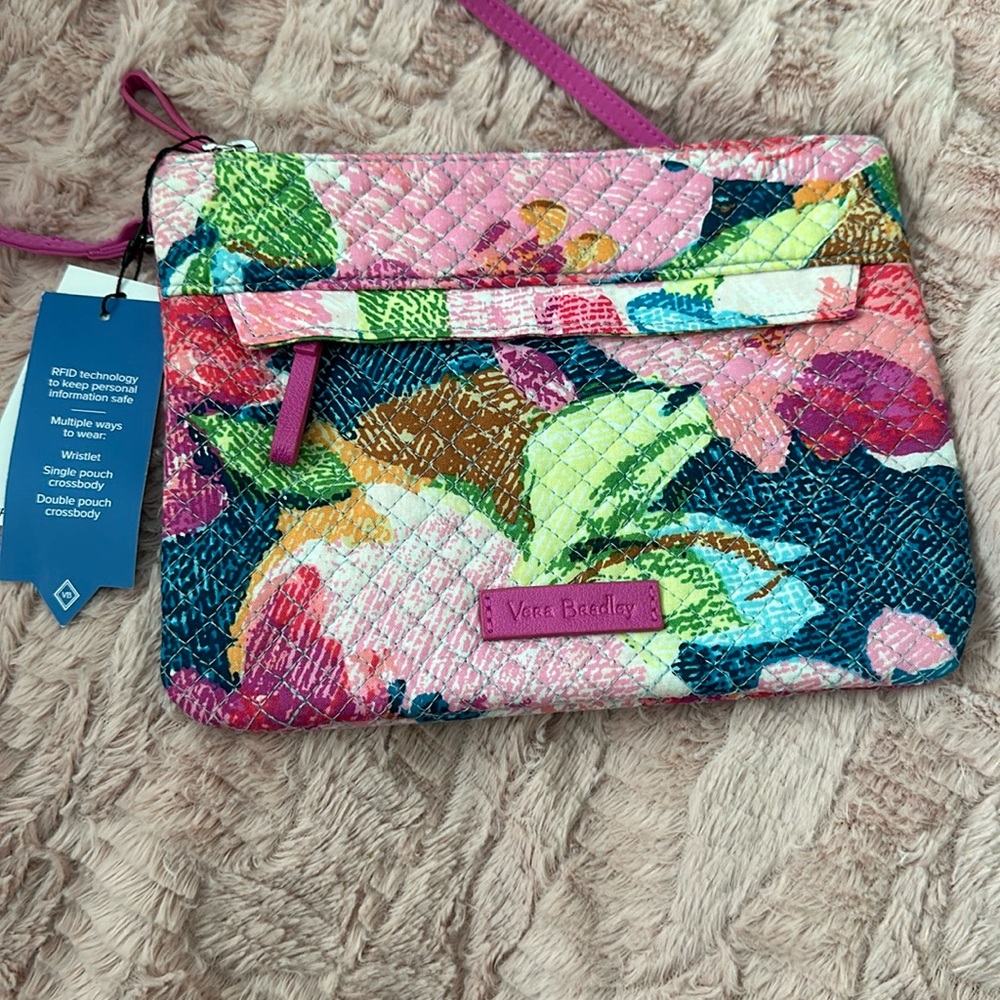 Vera Bradley hot pink floral print crossbody bag with rfid - new with tag
